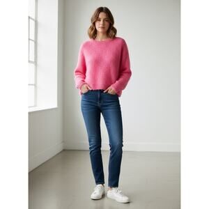 Vintage CB Mohair Boxy Crop Pullover Y2K Funky Lightweight Sweater Hot Pink